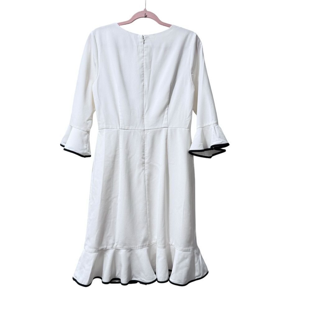 NANETTE LEPORE White BELLA DONNA Dress 4 Bell Sleeves Flounce Contrast Edge NWT - Picture 4 of 14